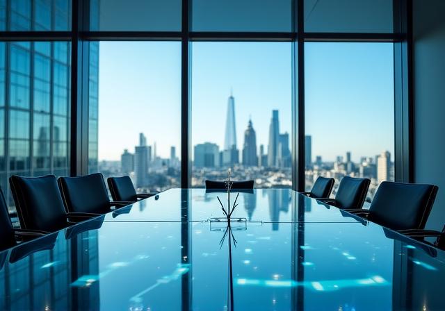 Modern UK office with panoramic windows and strategic planning boards