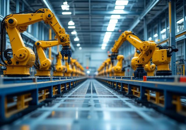 Industrial manufacturing floor with automated systems